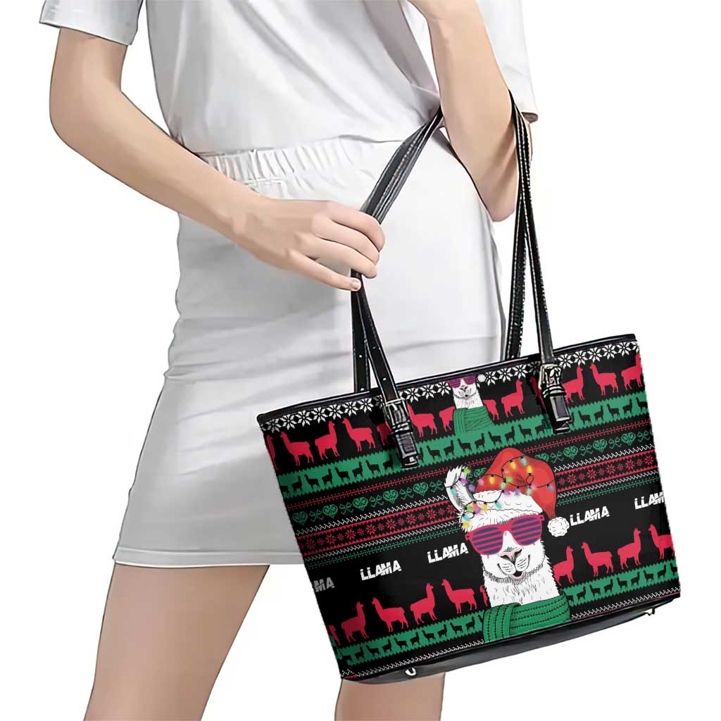 Llama Funny Leather Tote Bag Llama Christmas DT04 - Wonder Print Shop