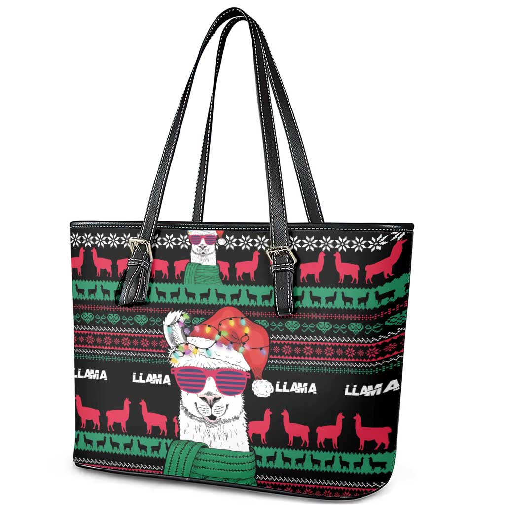 Llama Funny Leather Tote Bag Llama Christmas DT04 - Wonder Print Shop