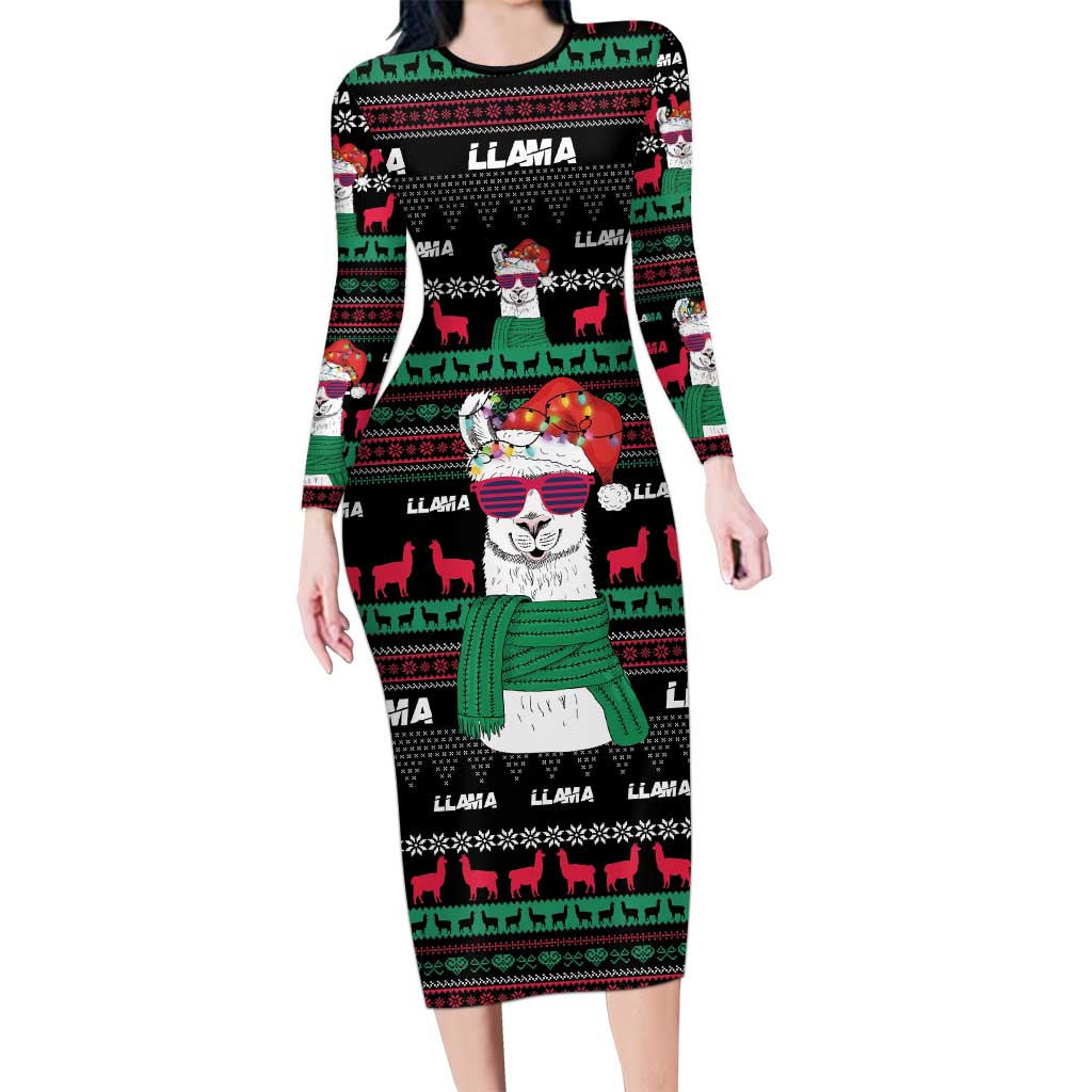 Llama Funny Long Sleeve Bodycon Dress Llama Christmas DT04 - Wonder Print Shop