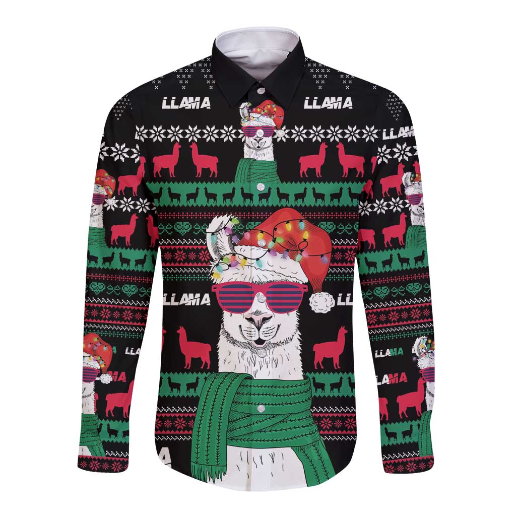 Llama Funny Long Sleeve Button Shirt Llama Christmas DT04 - Wonder Print Shop