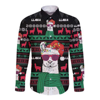 Llama Funny Long Sleeve Button Shirt Llama Christmas DT04 - Wonder Print Shop