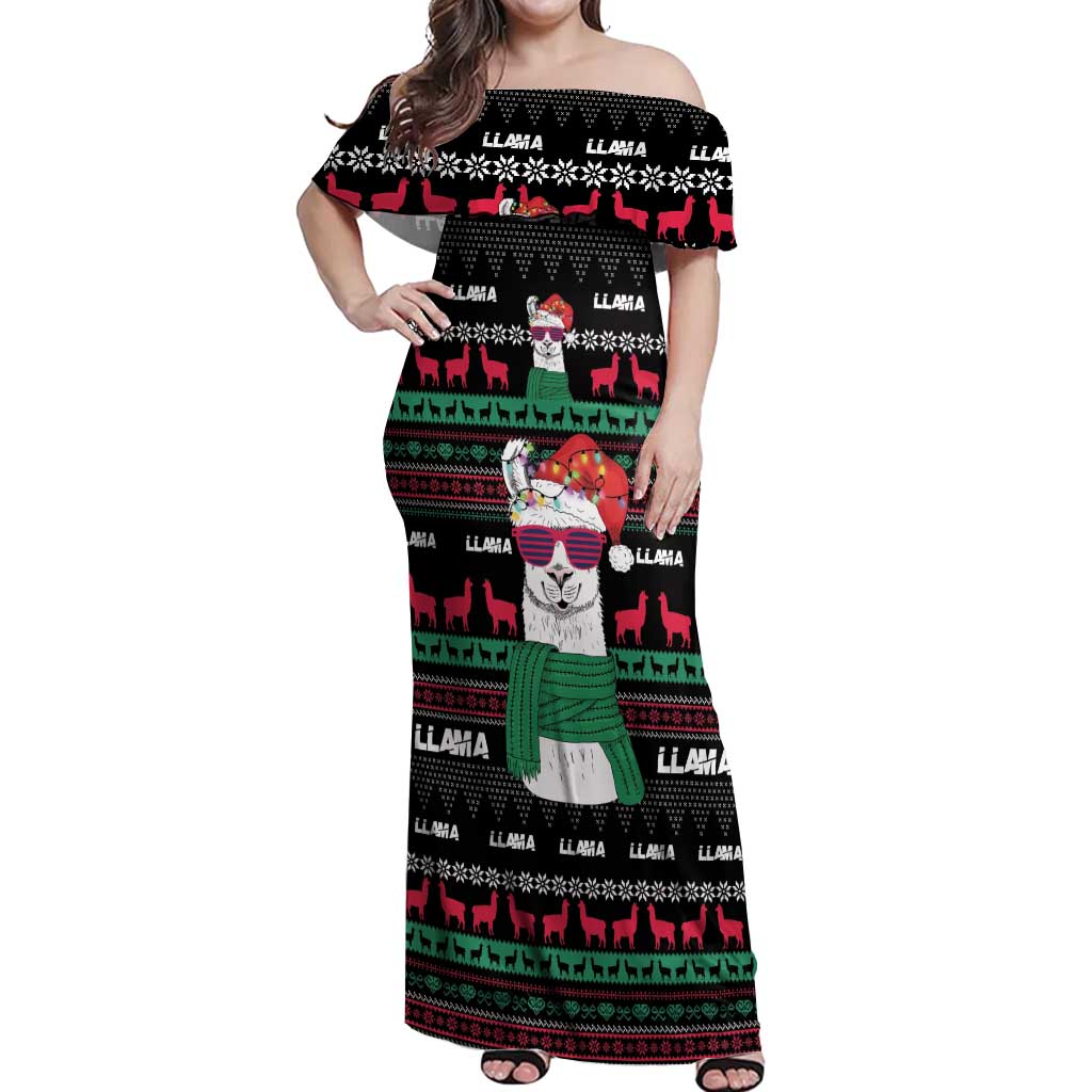 Llama Funny Off Shoulder Maxi Dress Llama Christmas DT04 - Wonder Print Shop