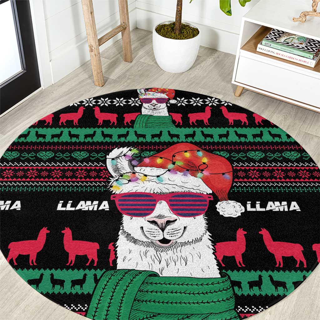 Llama Funny Round Carpet Llama Christmas