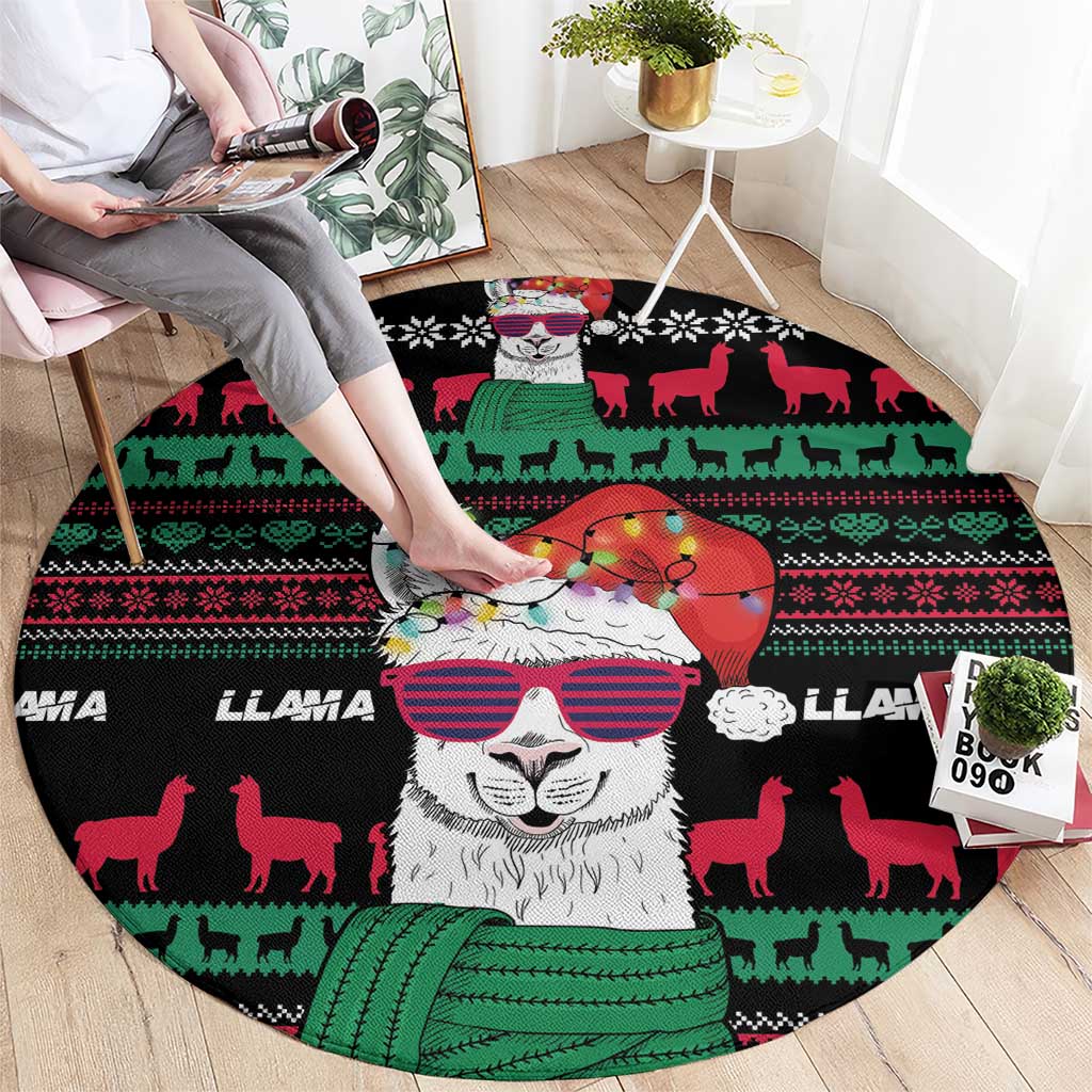 Llama Funny Round Carpet Llama Christmas