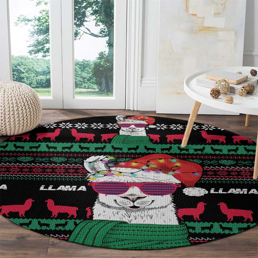 Llama Funny Round Carpet Llama Christmas