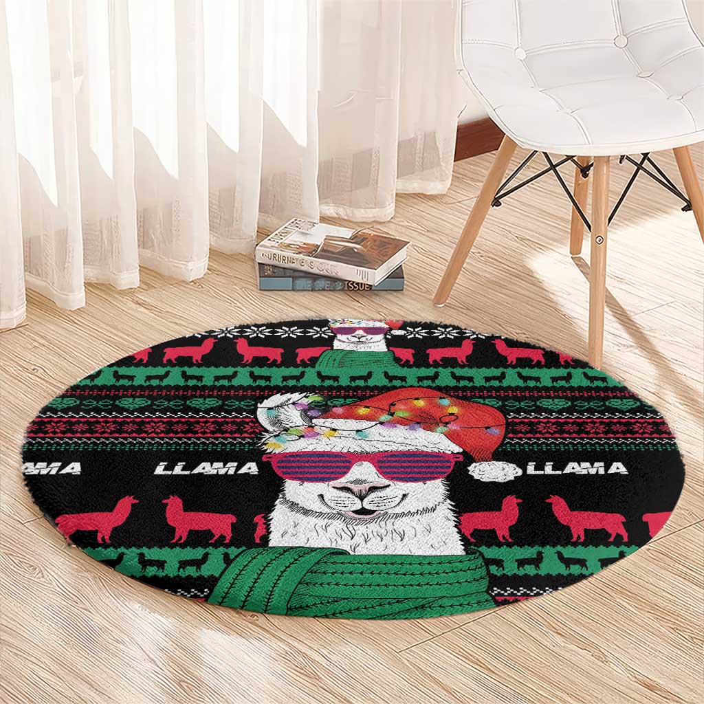 Llama Funny Round Carpet Llama Christmas