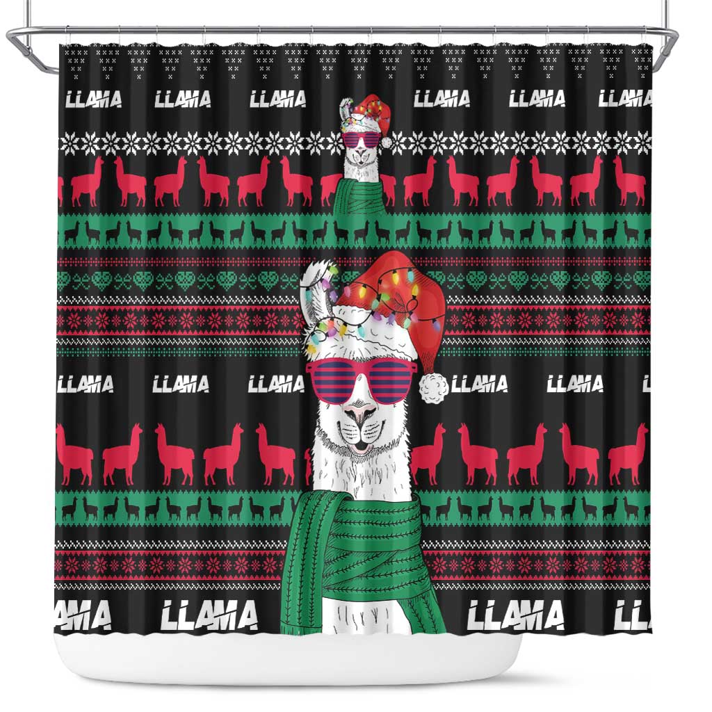 Llama Funny Shower Curtain Llama Christmas