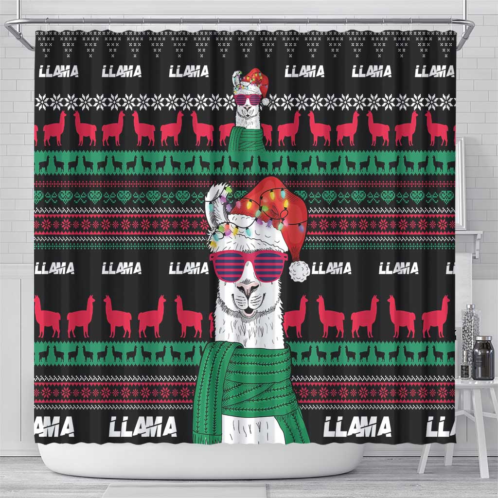 Llama Funny Shower Curtain Llama Christmas