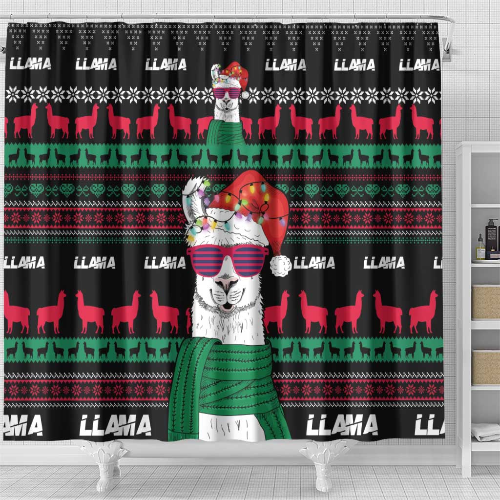 Llama Funny Shower Curtain Llama Christmas