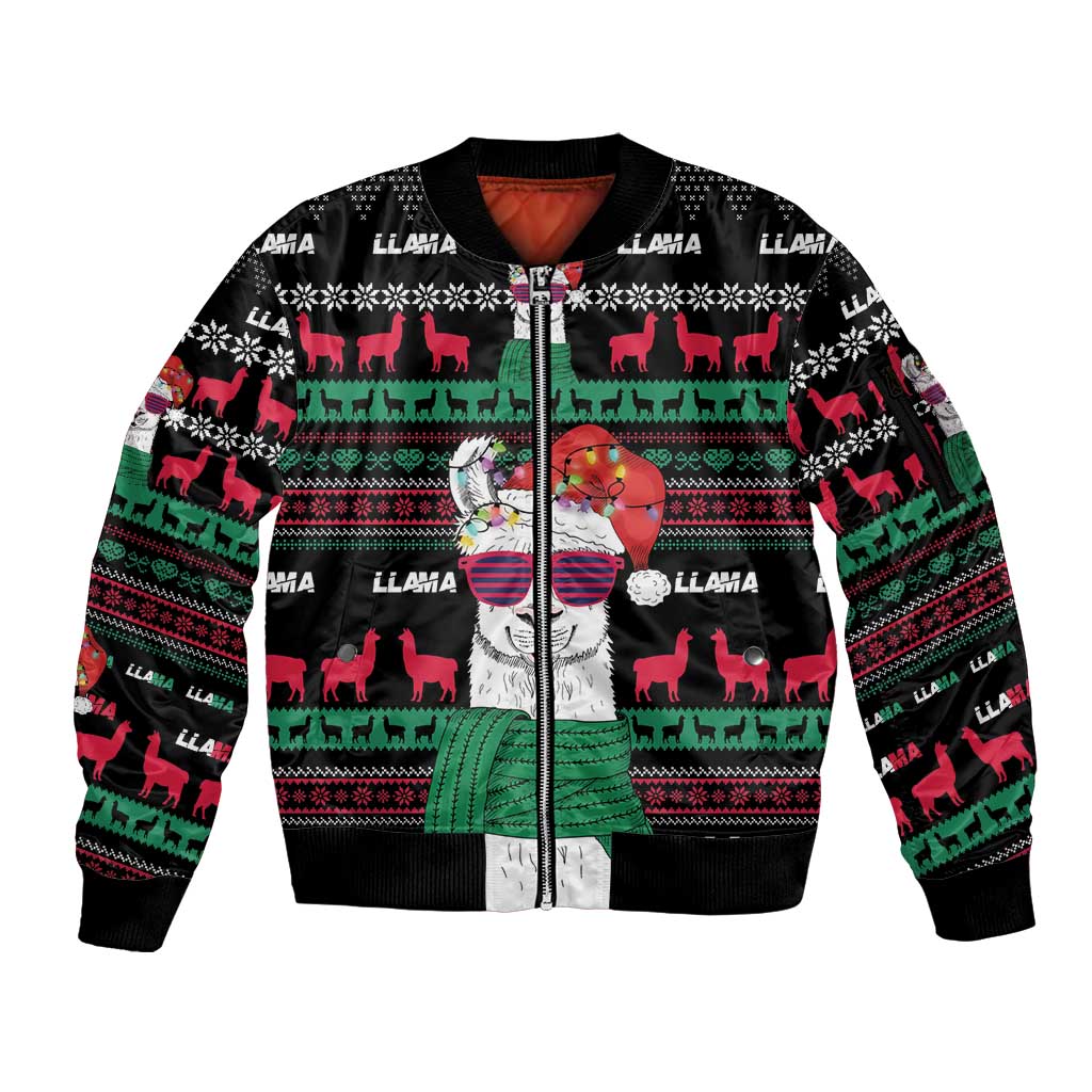 Llama Funny Sleeve Zip Bomber Jacket Llama Christmas DT04 - Wonder Print Shop