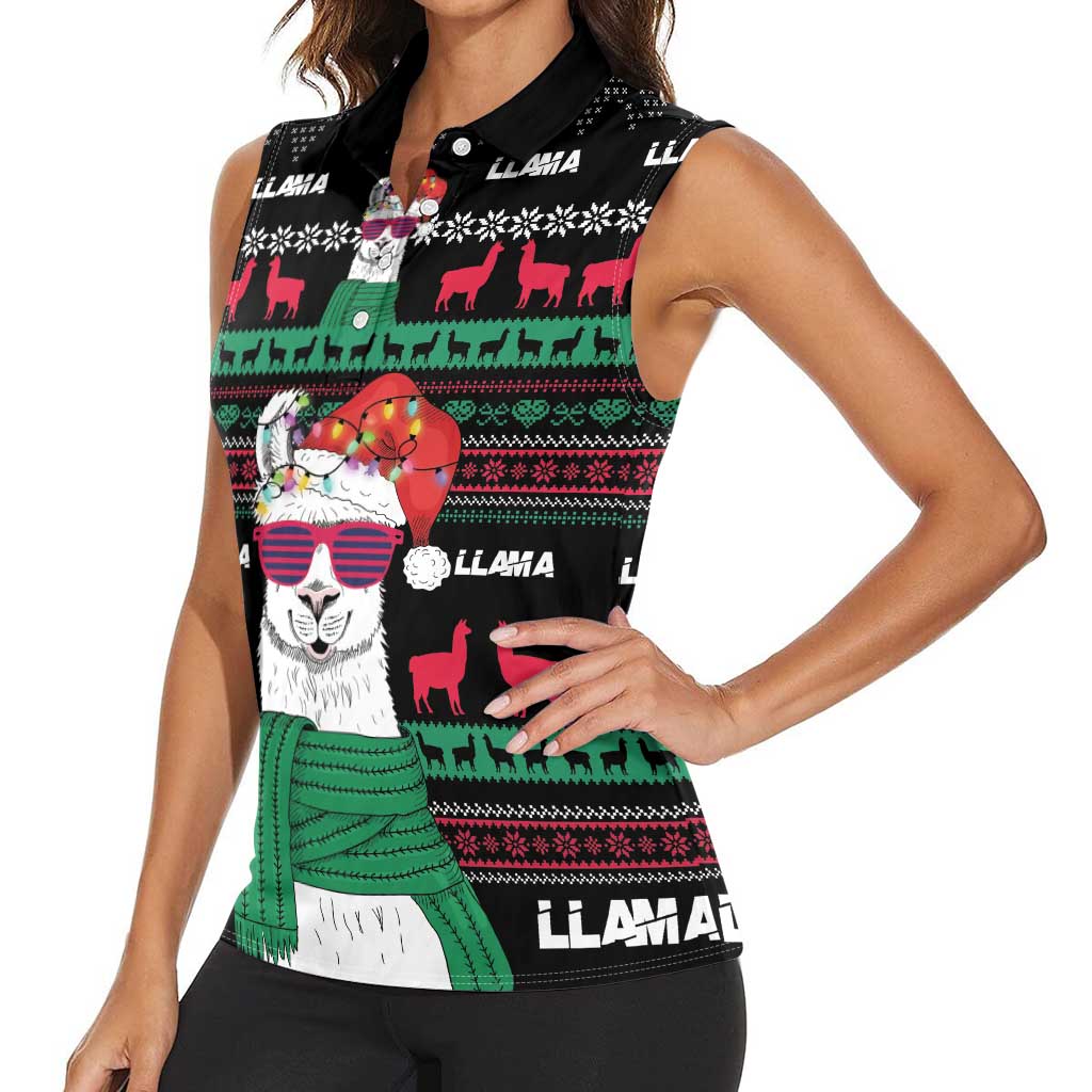 Llama Funny Women Sleeveless Polo Shirt Llama Christmas DT04 - Wonder Print Shop
