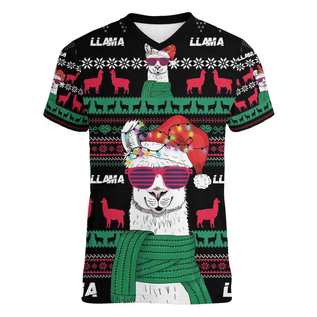Llama Funny Women V-Neck T-Shirt Llama Christmas DT04 - Wonder Print Shop