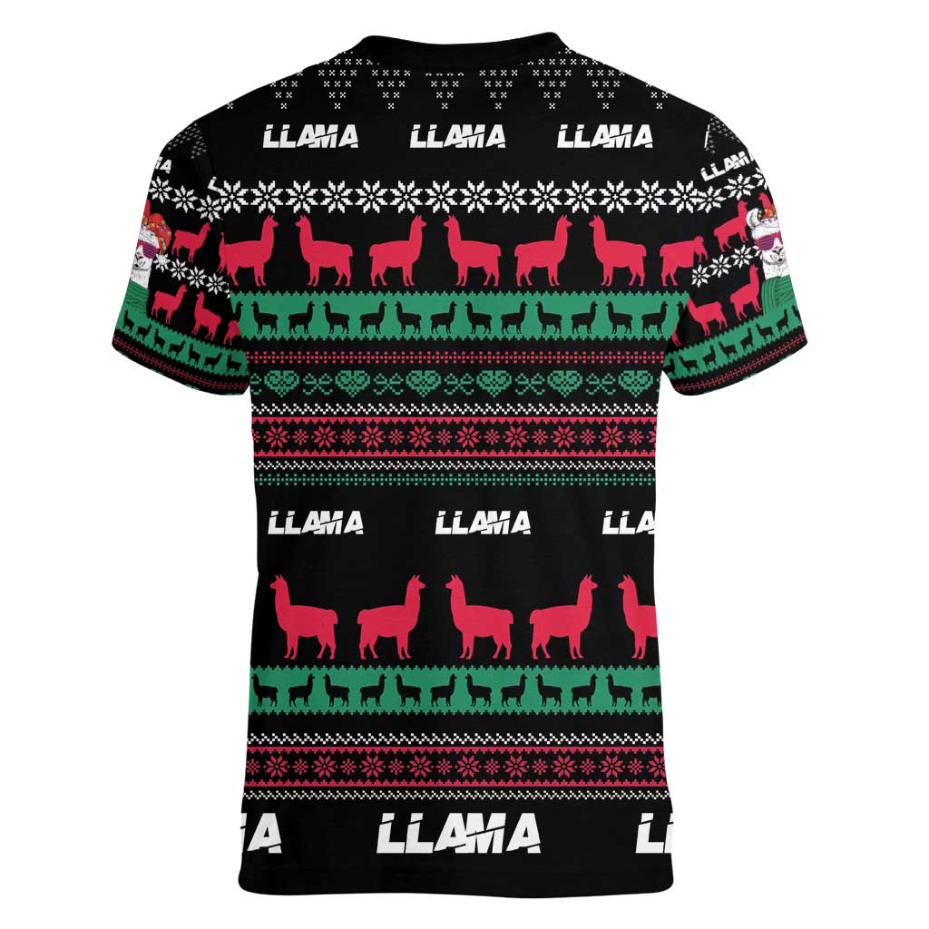 Llama Funny Women V-Neck T-Shirt Llama Christmas DT04 - Wonder Print Shop