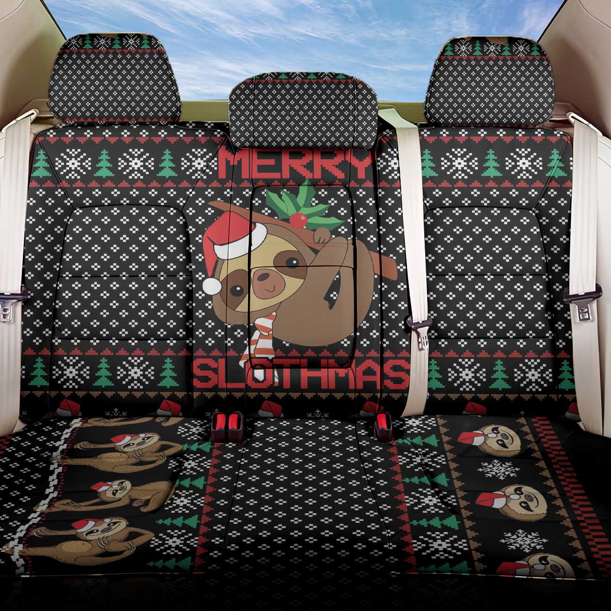 Merry Slothmas Back Car Seat Cover Cute Sloth Christmas DT04 - Wonder Print Shop