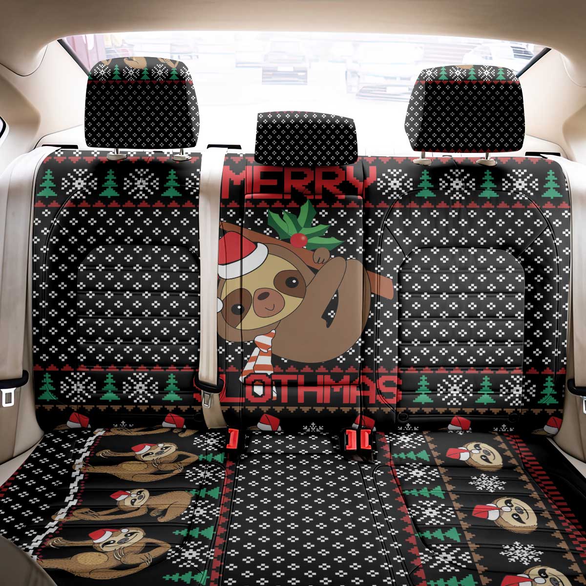 Merry Slothmas Back Car Seat Cover Cute Sloth Christmas DT04 - Wonder Print Shop