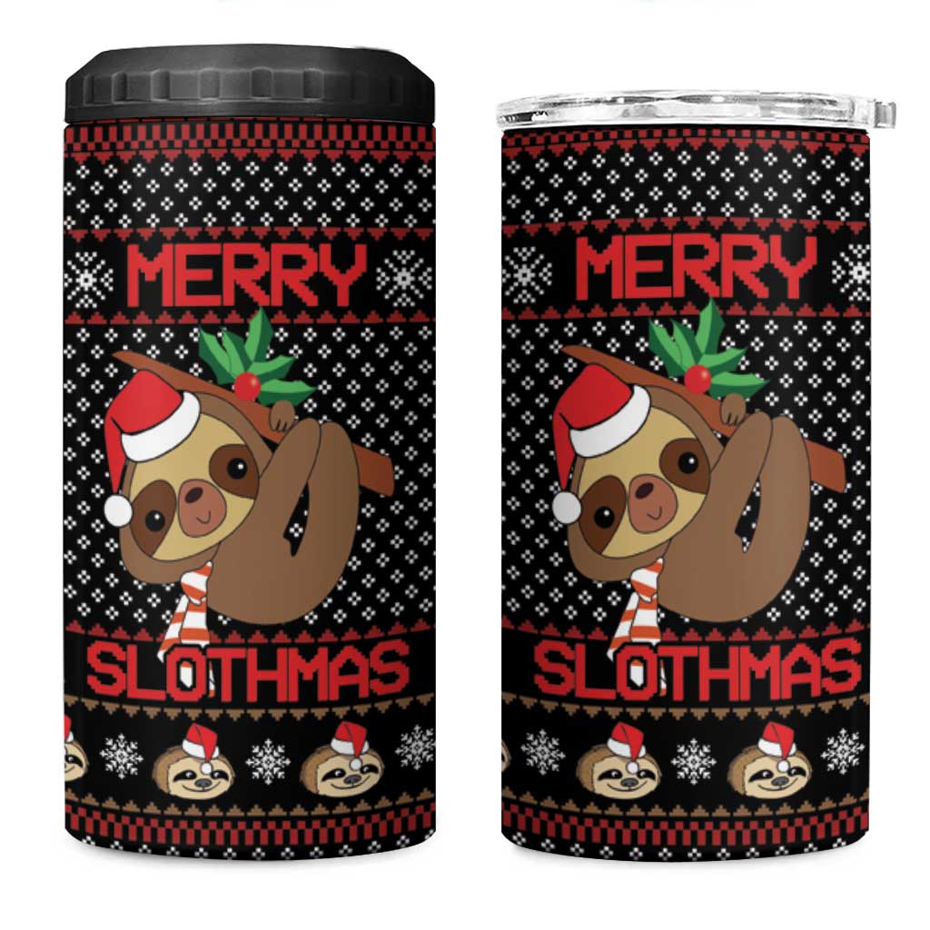 Merry Slothmas 4 in 1 Can Cooler Tumbler Cute Sloth Christmas DT04 - Wonder Print Shop
