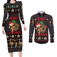 Merry Slothmas Couples Matching Long Sleeve Bodycon Dress and Long Sleeve Button Shirt Cute Sloth Christmas DT04 - Wonder Print Shop