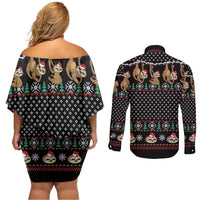 Merry Slothmas Couples Matching Off Shoulder Short Dress and Long Sleeve Button Shirt Cute Sloth Christmas DT04 - Wonder Print Shop