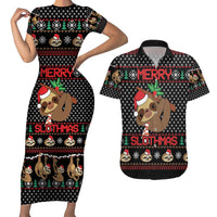 Merry Slothmas Couples Matching Short Sleeve Bodycon Dress and Hawaiian Shirt Cute Sloth Christmas DT04 - Wonder Print Shop