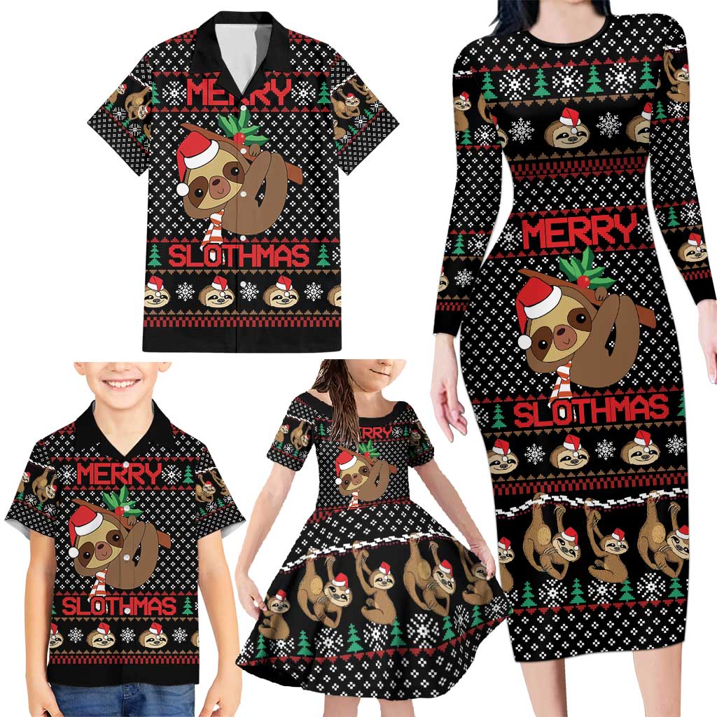 Merry Slothmas Family Matching Long Sleeve Bodycon Dress and Hawaiian Shirt Cute Sloth Christmas DT04 - Wonder Print Shop