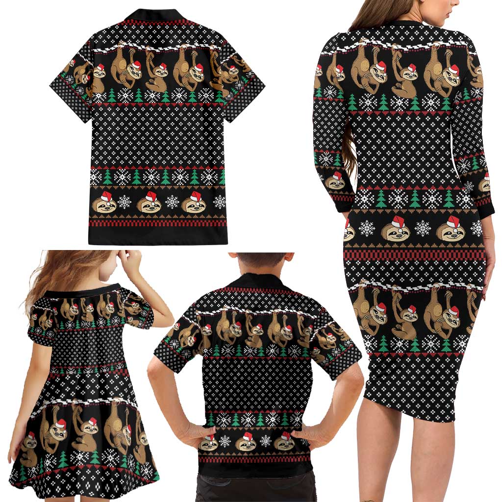 Merry Slothmas Family Matching Long Sleeve Bodycon Dress and Hawaiian Shirt Cute Sloth Christmas DT04 - Wonder Print Shop