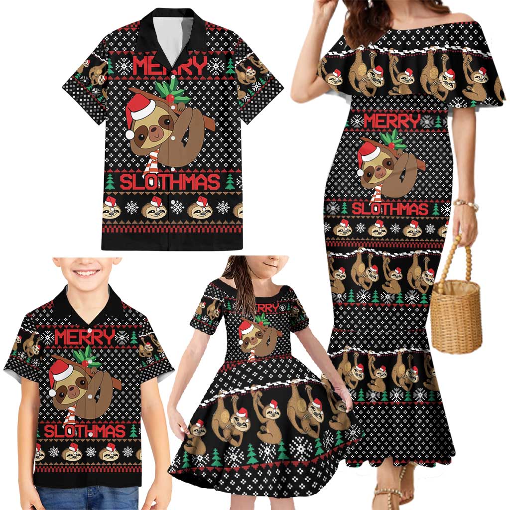 Merry Slothmas Family Matching Mermaid Dress and Hawaiian Shirt Cute Sloth Christmas DT04 - Wonder Print Shop