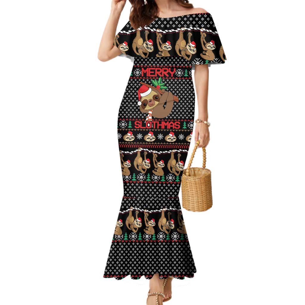 Merry Slothmas Family Matching Mermaid Dress and Hawaiian Shirt Cute Sloth Christmas DT04 - Wonder Print Shop