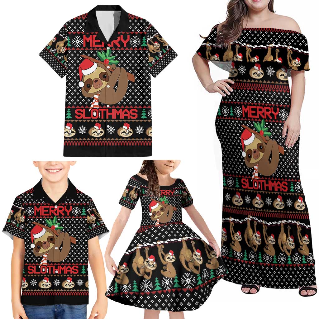 Merry Slothmas Family Matching Off Shoulder Maxi Dress and Hawaiian Shirt Cute Sloth Christmas DT04 - Wonder Print Shop