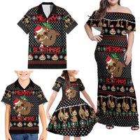 Merry Slothmas Family Matching Off Shoulder Maxi Dress and Hawaiian Shirt Cute Sloth Christmas DT04 - Wonder Print Shop