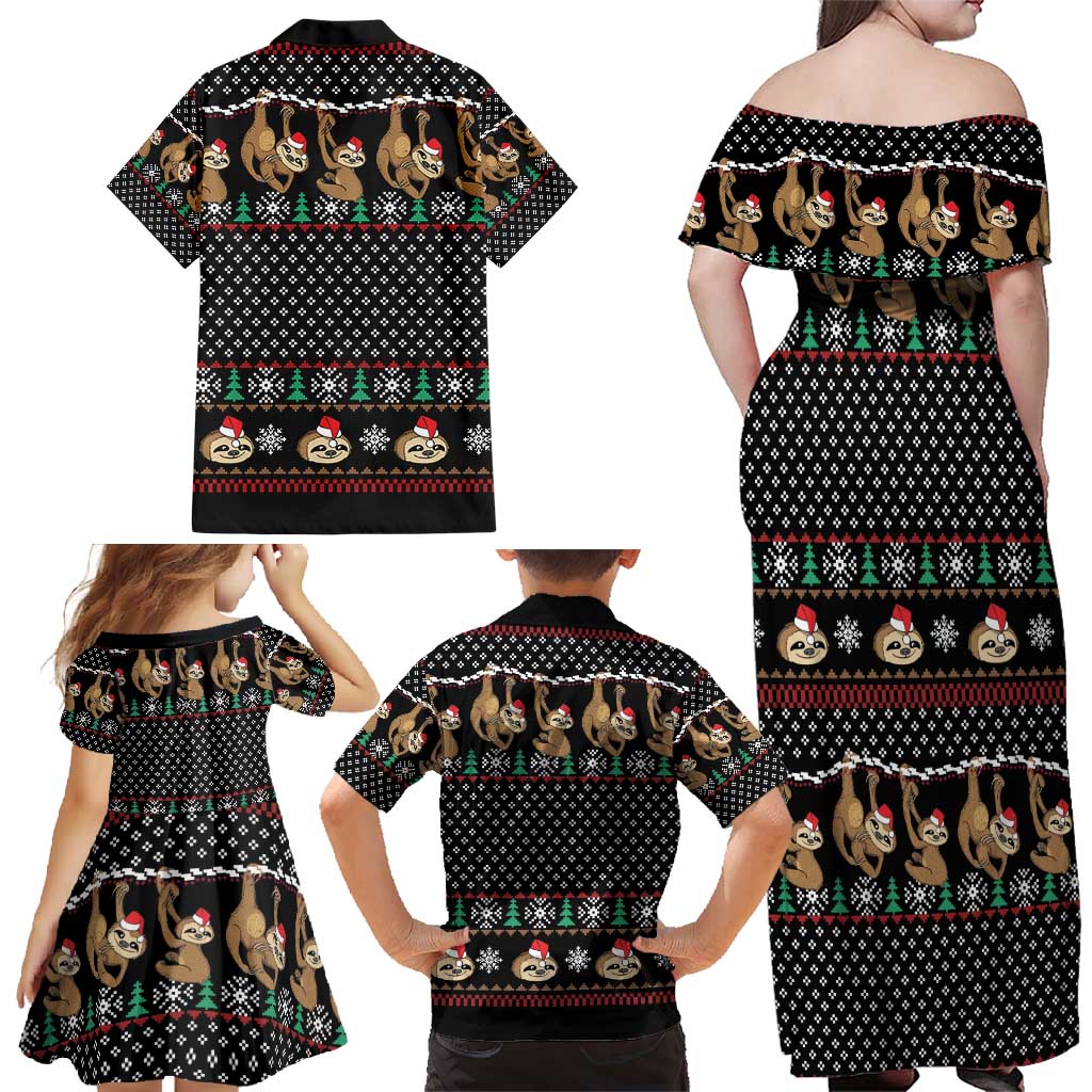 Merry Slothmas Family Matching Off Shoulder Maxi Dress and Hawaiian Shirt Cute Sloth Christmas DT04 - Wonder Print Shop