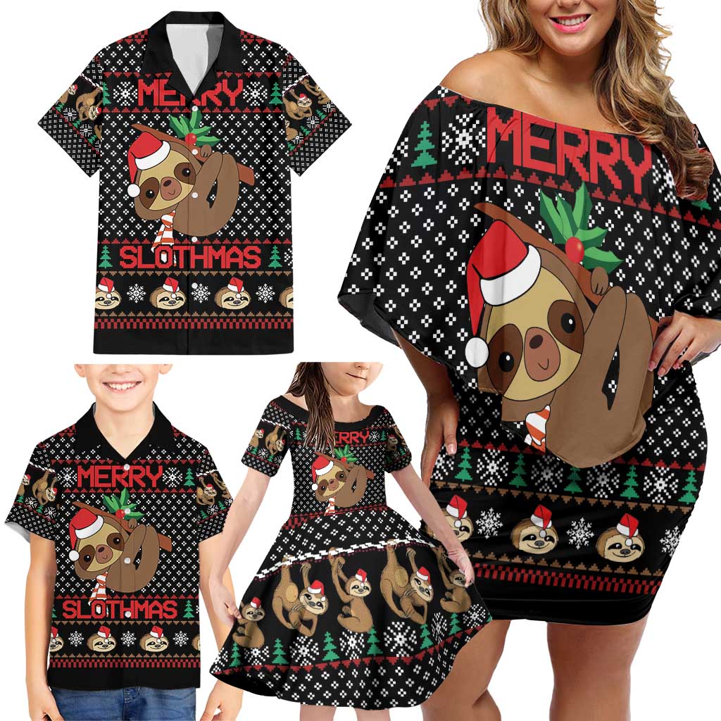 Merry Slothmas Family Matching Off Shoulder Short Dress and Hawaiian Shirt Cute Sloth Christmas DT04 - Wonder Print Shop