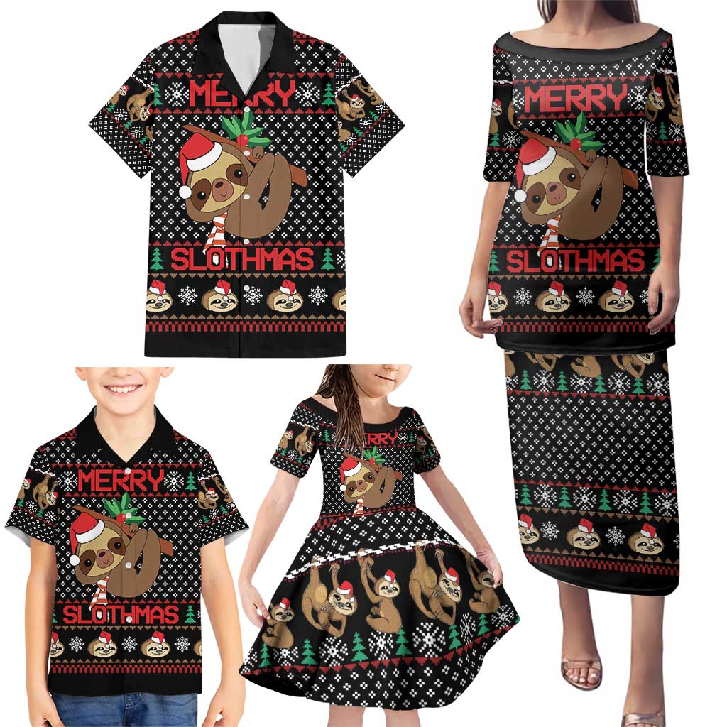 Merry Slothmas Family Matching Puletasi and Hawaiian Shirt Cute Sloth Christmas DT04 - Wonder Print Shop