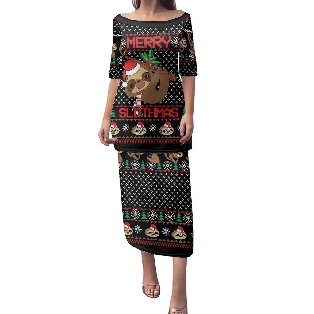 Merry Slothmas Family Matching Puletasi and Hawaiian Shirt Cute Sloth Christmas DT04 - Wonder Print Shop