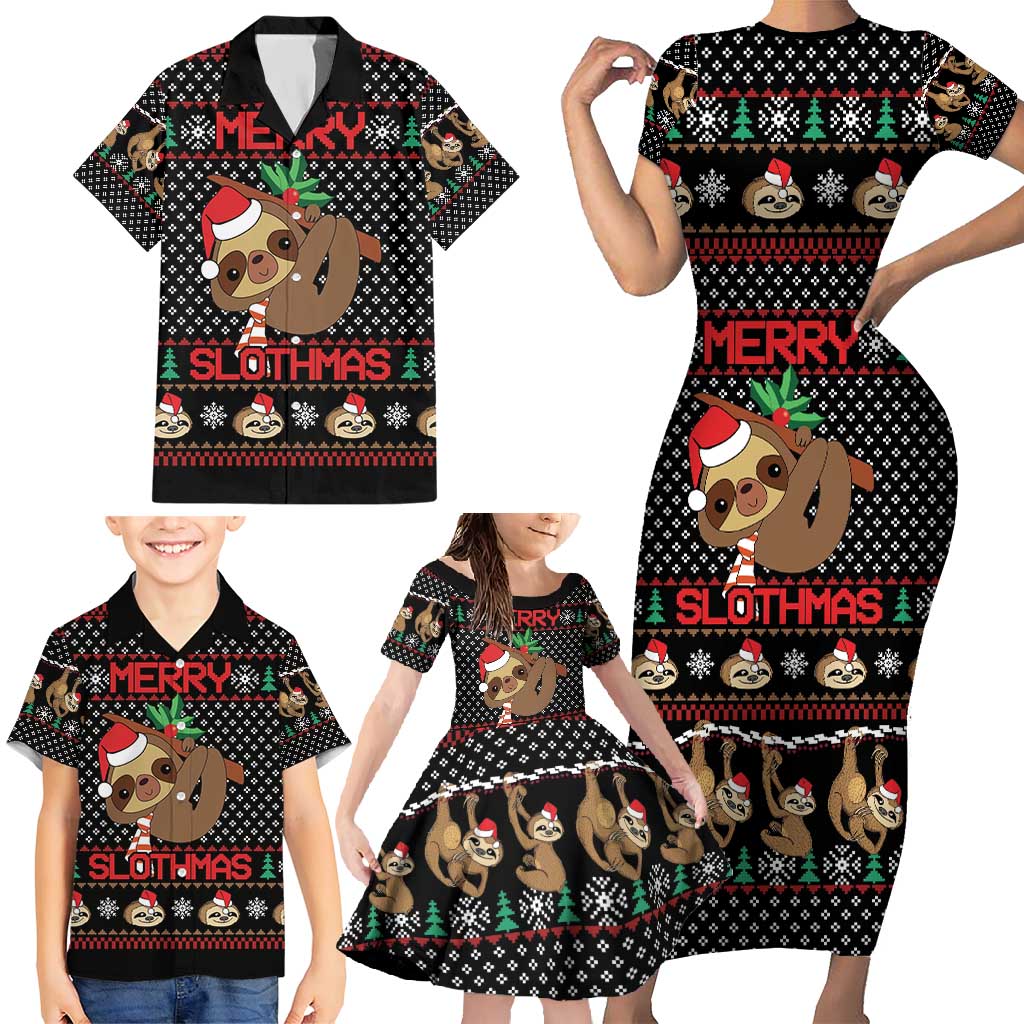 Merry Slothmas Family Matching Short Sleeve Bodycon Dress and Hawaiian Shirt Cute Sloth Christmas DT04 - Wonder Print Shop