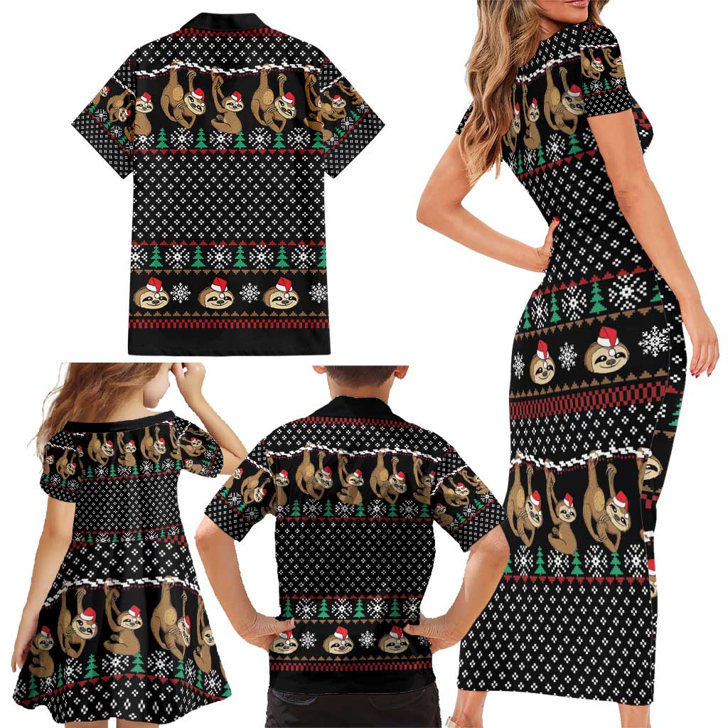 Merry Slothmas Family Matching Short Sleeve Bodycon Dress and Hawaiian Shirt Cute Sloth Christmas DT04 - Wonder Print Shop