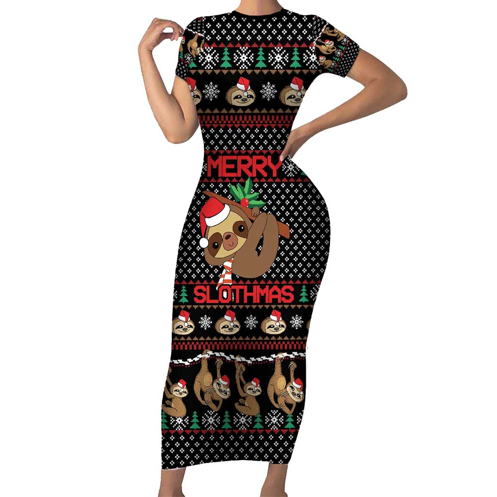 Merry Slothmas Family Matching Short Sleeve Bodycon Dress and Hawaiian Shirt Cute Sloth Christmas DT04 - Wonder Print Shop
