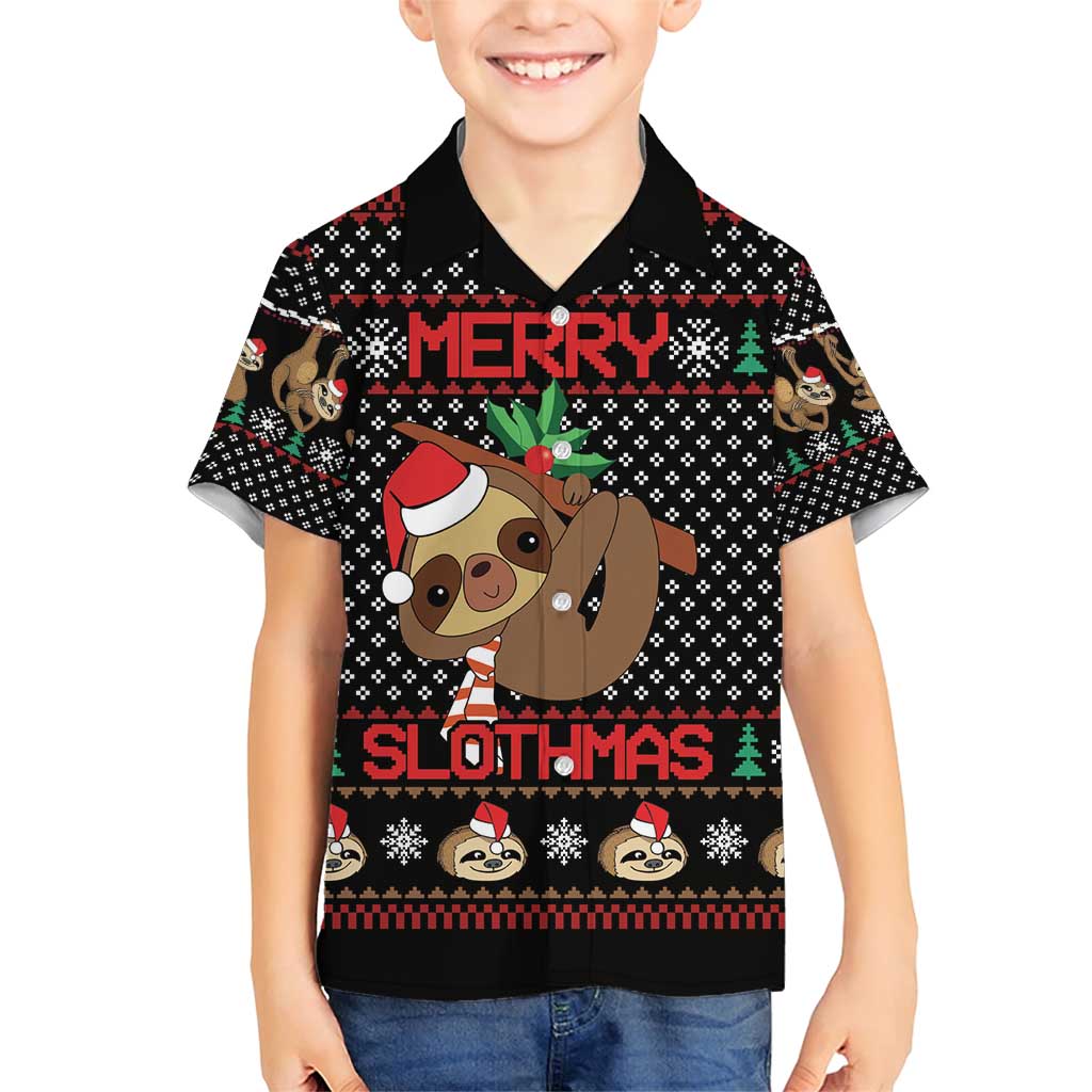 Merry Slothmas Family Matching Short Sleeve Bodycon Dress and Hawaiian Shirt Cute Sloth Christmas DT04 - Wonder Print Shop