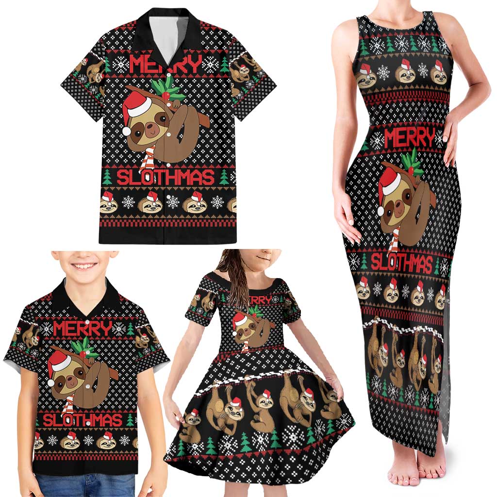 Merry Slothmas Family Matching Tank Maxi Dress and Hawaiian Shirt Cute Sloth Christmas DT04 - Wonder Print Shop