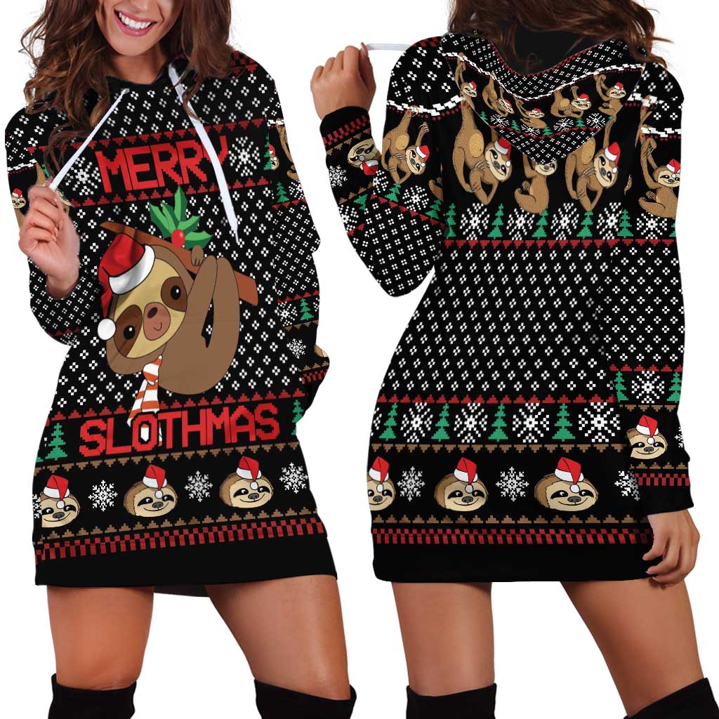 Merry Slothmas Hoodie Dress Cute Sloth Christmas DT04 - Wonder Print Shop