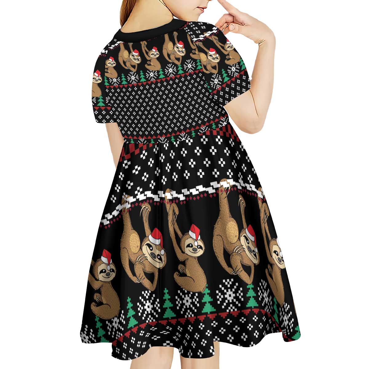 Merry Slothmas Kid Short Sleeve Dress Cute Sloth Christmas DT04 - Wonder Print Shop