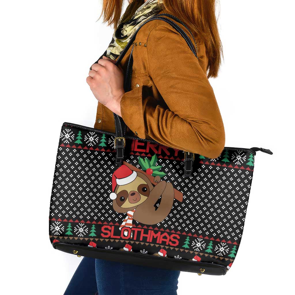 Merry Slothmas Leather Tote Bag Cute Sloth Christmas DT04 - Wonder Print Shop