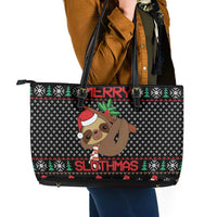 Merry Slothmas Leather Tote Bag Cute Sloth Christmas DT04 - Wonder Print Shop