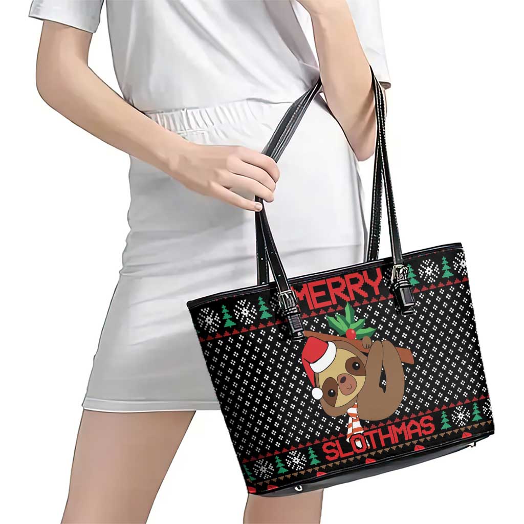Merry Slothmas Leather Tote Bag Cute Sloth Christmas DT04 - Wonder Print Shop