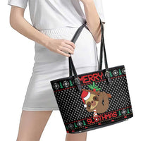 Merry Slothmas Leather Tote Bag Cute Sloth Christmas DT04 - Wonder Print Shop
