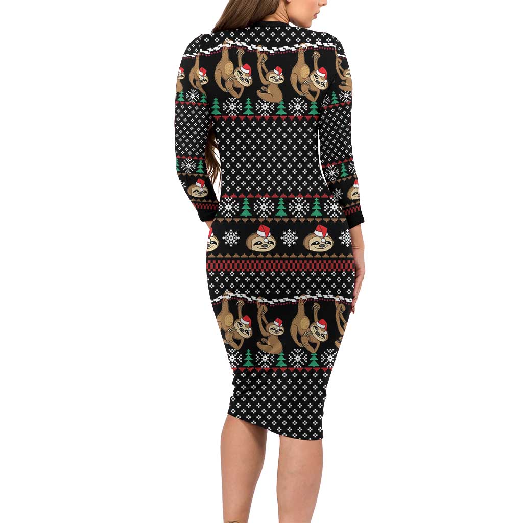Merry Slothmas Long Sleeve Bodycon Dress Cute Sloth Christmas DT04 - Wonder Print Shop