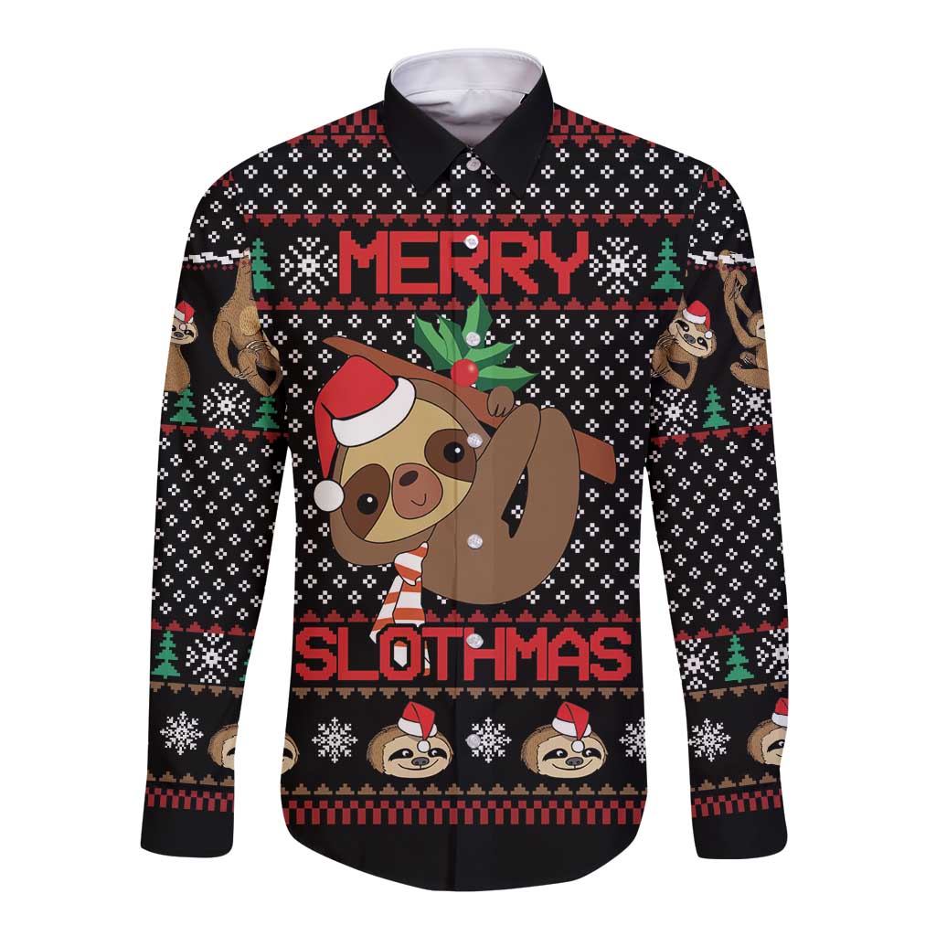 Merry Slothmas Long Sleeve Button Shirt Cute Sloth Christmas DT04 - Wonder Print Shop