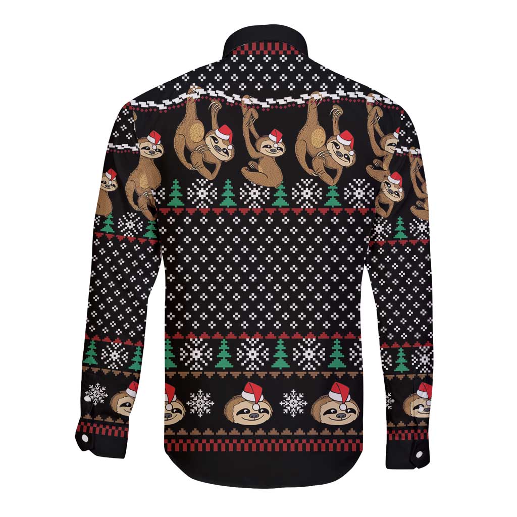 Merry Slothmas Long Sleeve Button Shirt Cute Sloth Christmas DT04 - Wonder Print Shop
