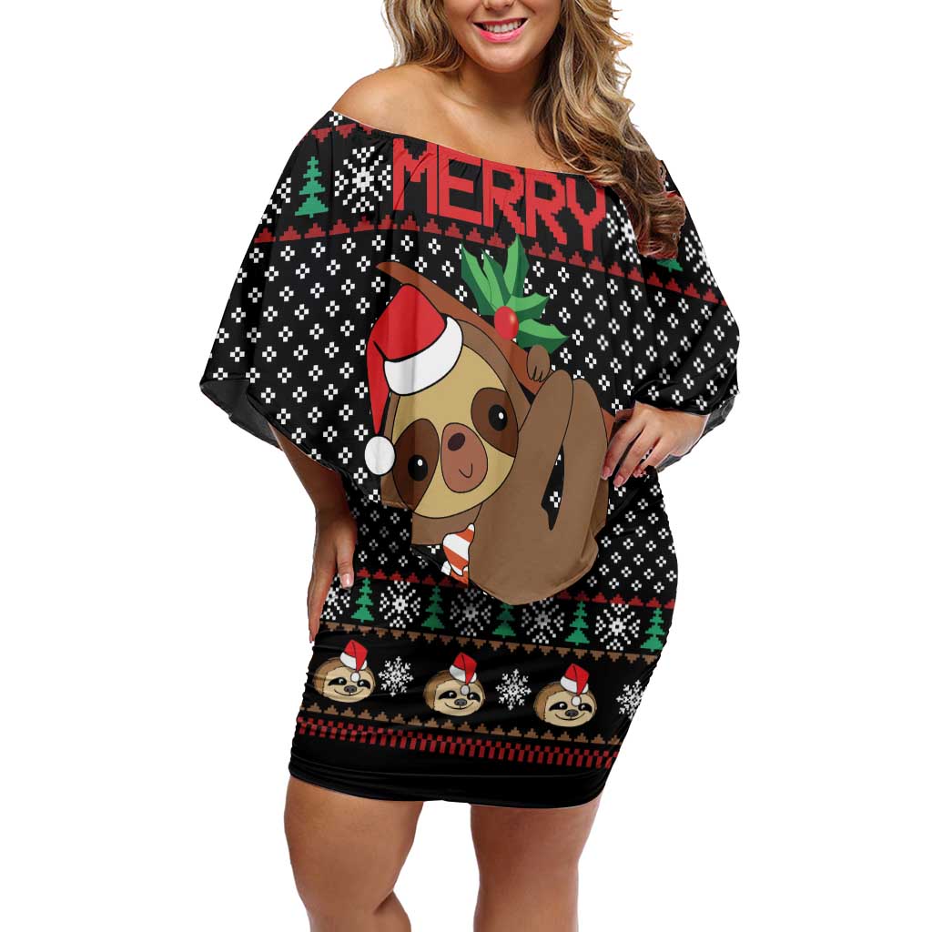 Merry Slothmas Off Shoulder Short Dress Cute Sloth Christmas DT04 - Wonder Print Shop