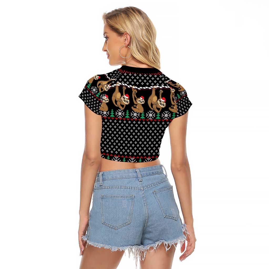 Merry Slothmas Raglan Cropped T Shirt Cute Sloth Christmas DT04 - Wonder Print Shop