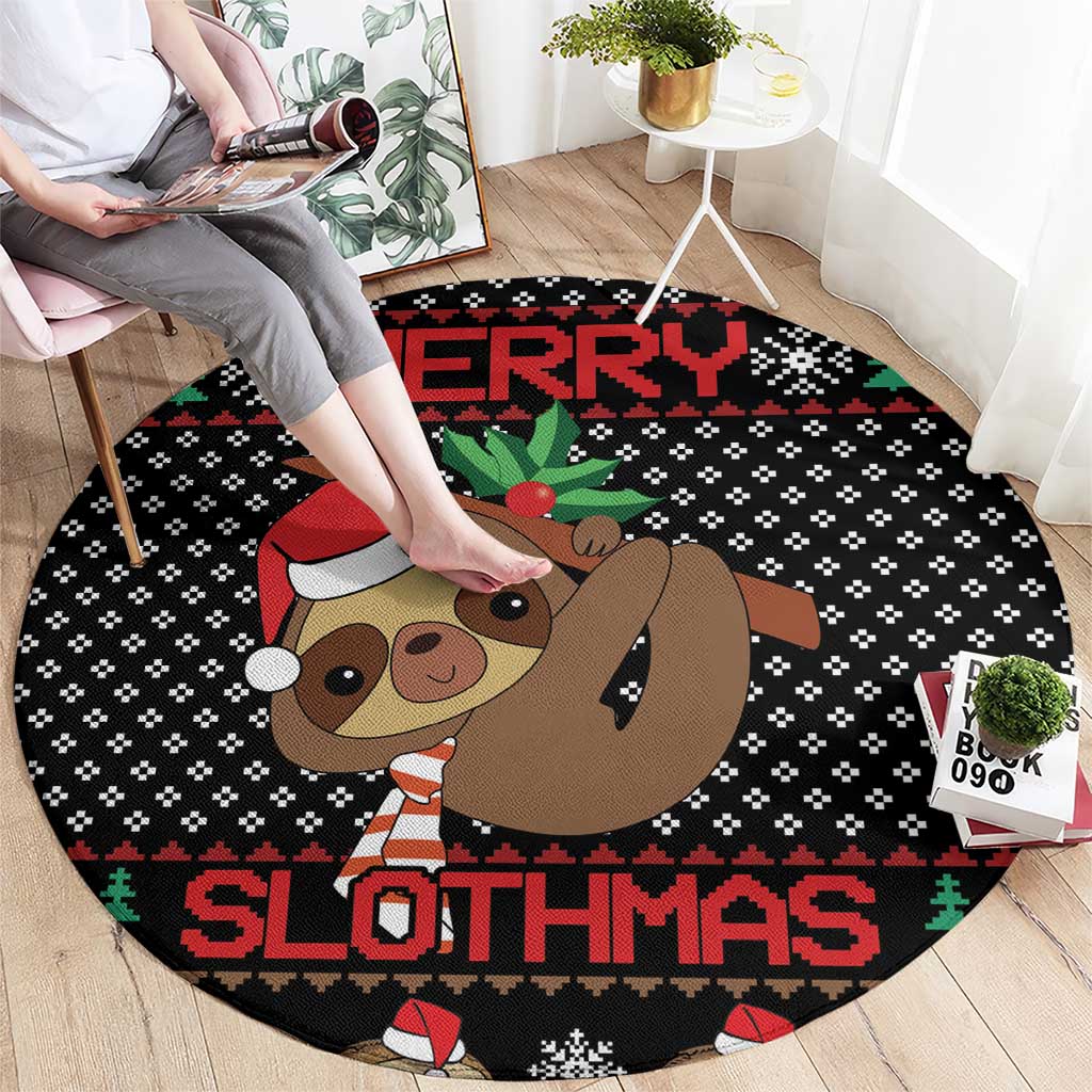 Merry Slothmas Round Carpet Cute Sloth Christmas